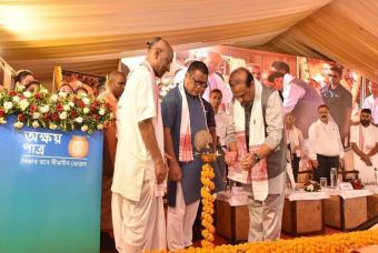 Lighting of the ceremonial lamp to begin the inauguration ceremony in presence of other dignitaries